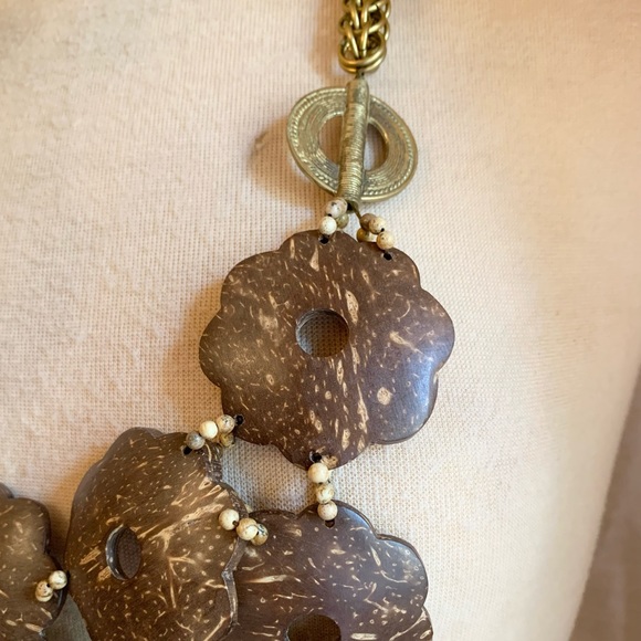 Sweet Olive Lightweight Coconut Shell and Brass Bib Necklace - Picture 3 of 6